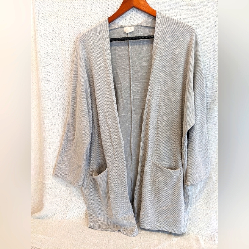 Grey Ribbed DONNI Cardigan with Pockets